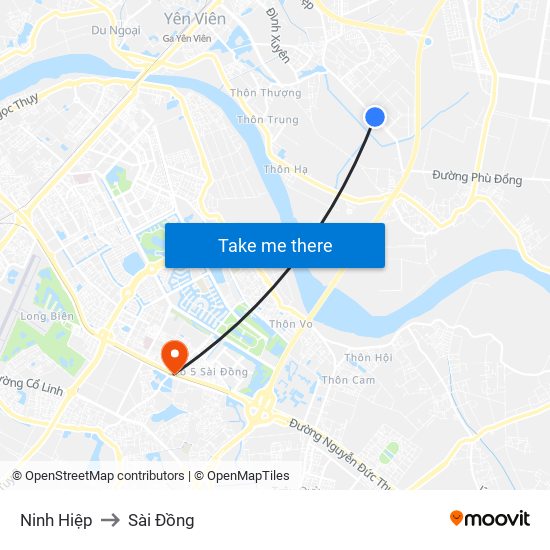 Ninh Hiệp to Sài Đồng map