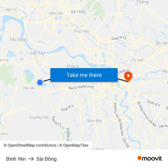 Bình Yên to Sài Đồng map