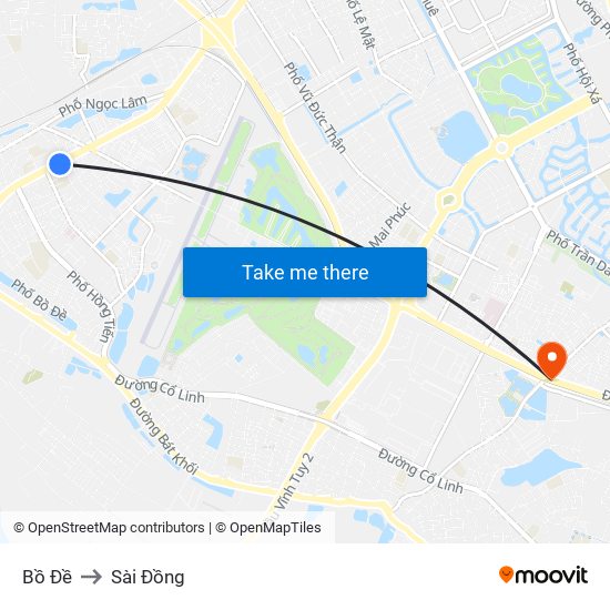Bồ Đề to Sài Đồng map