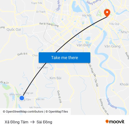 Xã Đồng Tâm to Sài Đồng map