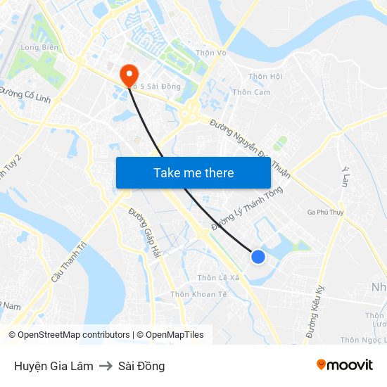 Huyện Gia Lâm to Sài Đồng map