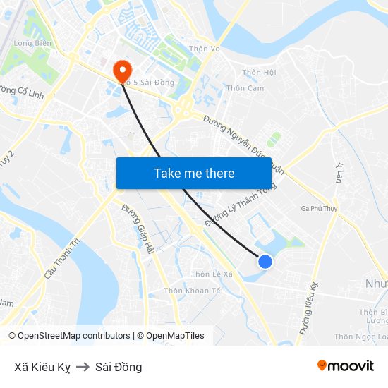 Xã Kiêu Kỵ to Sài Đồng map
