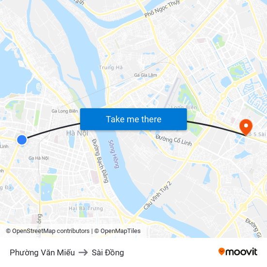 Phường Văn Miếu to Sài Đồng map