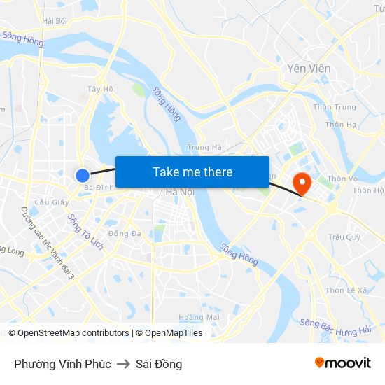 Phường Vĩnh Phúc to Sài Đồng map