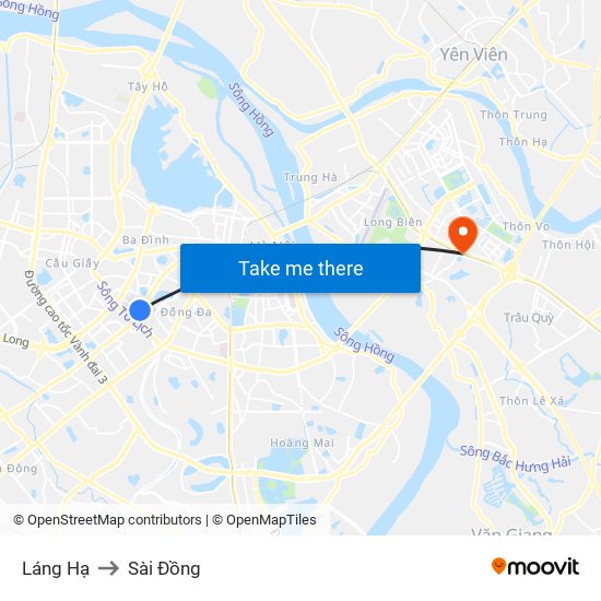 Láng Hạ to Sài Đồng map