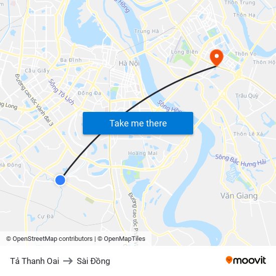 Tả Thanh Oai to Sài Đồng map