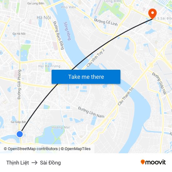 Thịnh Liệt to Sài Đồng map