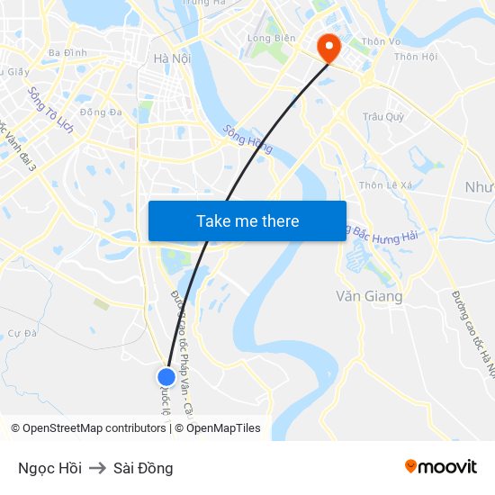 Ngọc Hồi to Sài Đồng map