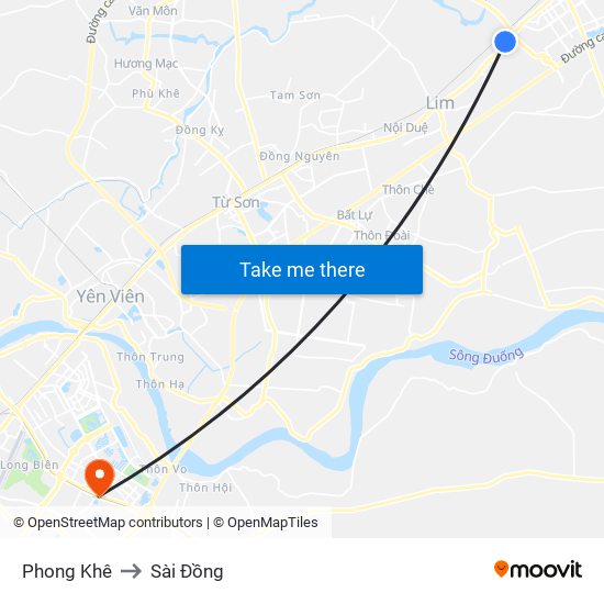 Phong Khê to Sài Đồng map