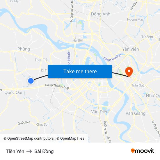 Tiền Yên to Sài Đồng map