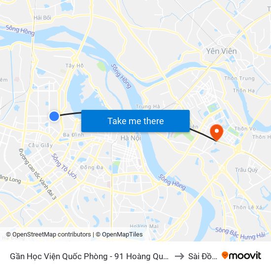 Gần Học Viện Quốc Phòng - 91 Hoàng Quốc Việt to Sài Đồng map