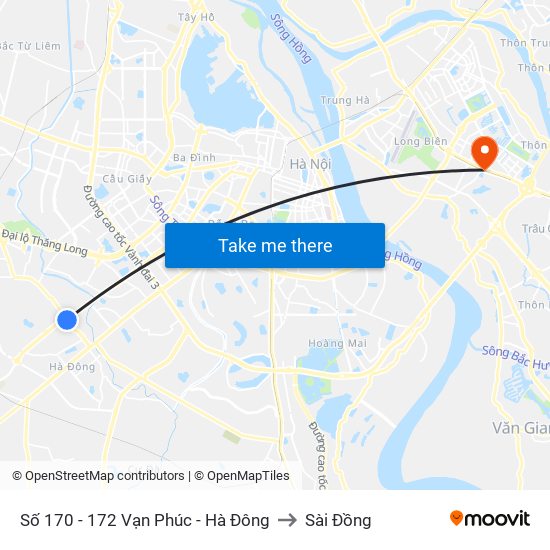 Số 170 - 172 Vạn Phúc - Hà Đông to Sài Đồng map