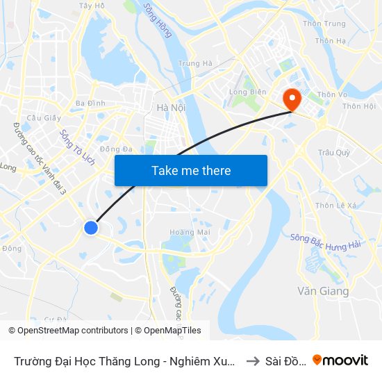 Trường Đại Học Thăng Long - Nghiêm Xuân Yêm to Sài Đồng map