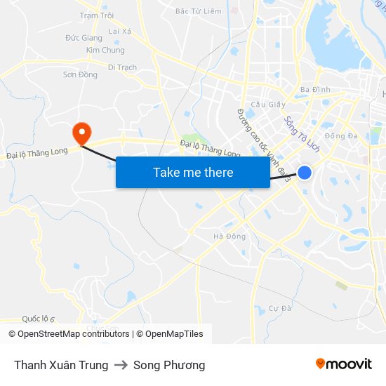 Thanh Xuân Trung to Song Phương map