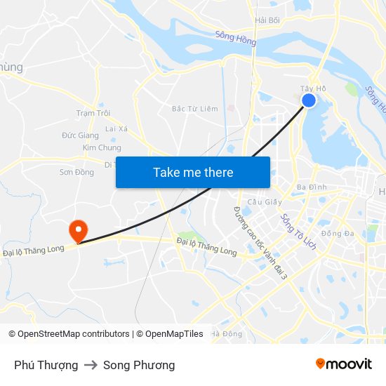 Phú Thượng to Song Phương map