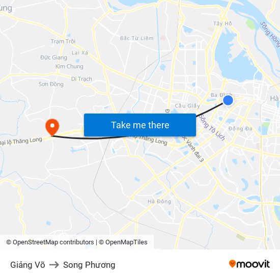 Giảng Võ to Song Phương map