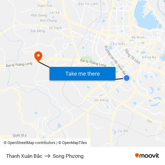 Thanh Xuân Bắc to Song Phương map