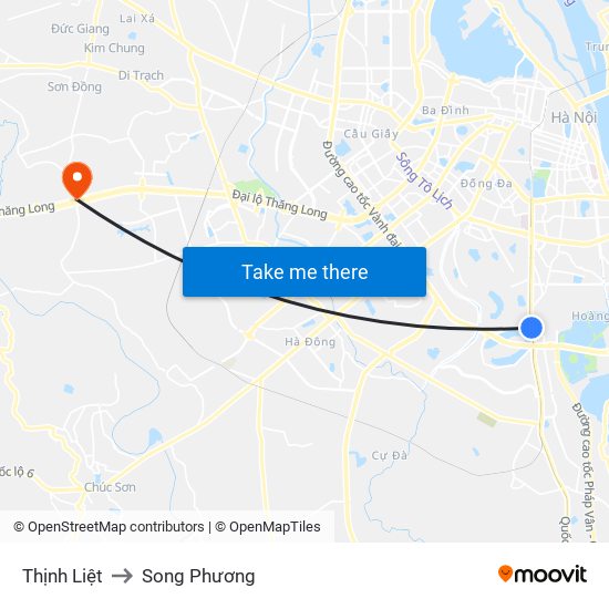 Thịnh Liệt to Song Phương map