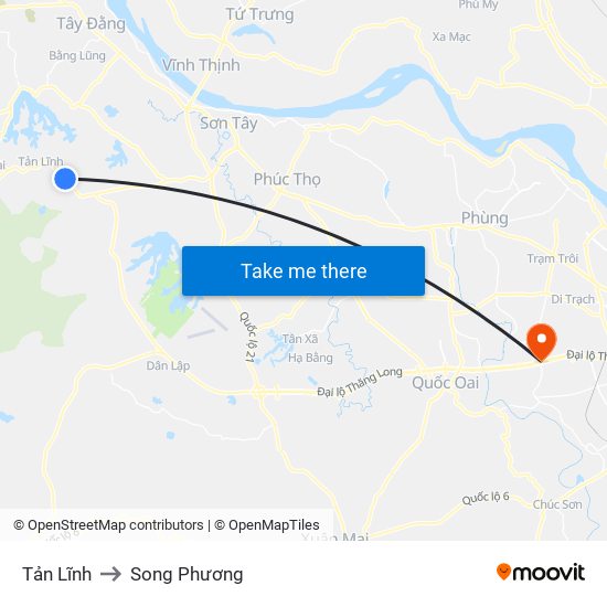 Tản Lĩnh to Song Phương map