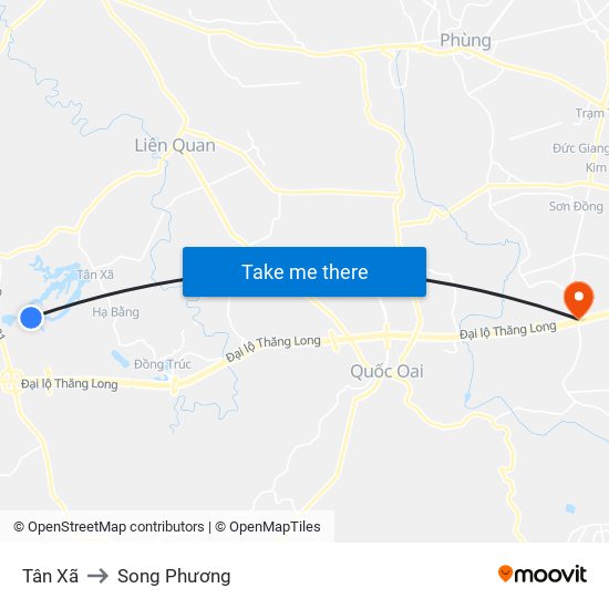 Tân Xã to Song Phương map