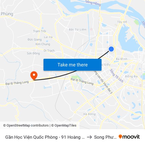 Gần Học Viện Quốc Phòng - 91 Hoàng Quốc Việt to Song Phương map