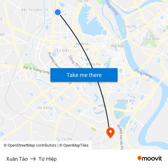 Xuân Tảo to Tứ Hiệp map