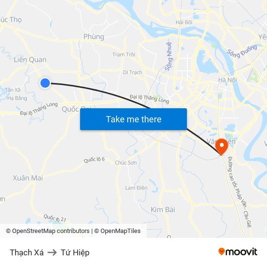 Thạch Xá to Tứ Hiệp map