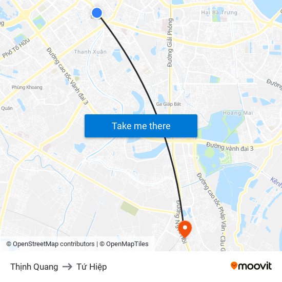 Thịnh Quang to Tứ Hiệp map