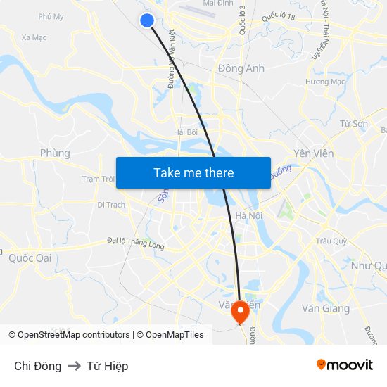 Chi Đông to Tứ Hiệp map