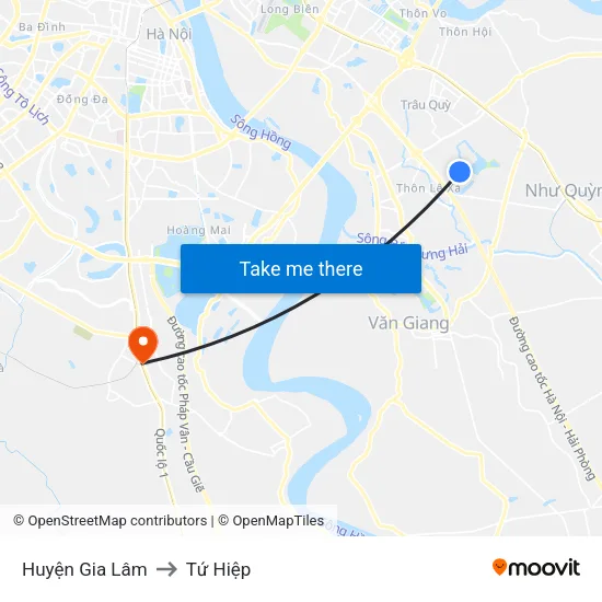 Huyện Gia Lâm to Tứ Hiệp map