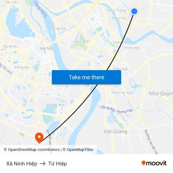 Xã Ninh Hiệp to Tứ Hiệp map