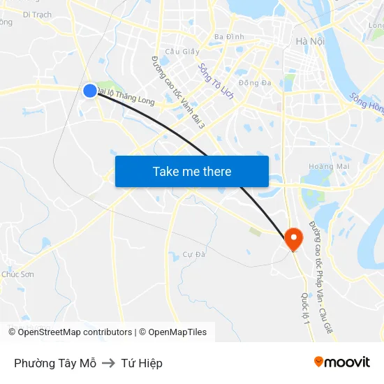 Phường Tây Mỗ to Tứ Hiệp map