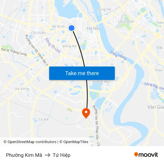 Phường Kim Mã to Tứ Hiệp map