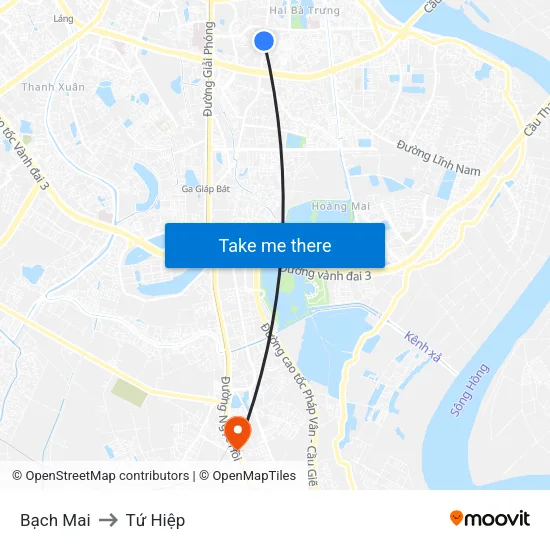 Bạch Mai to Tứ Hiệp map