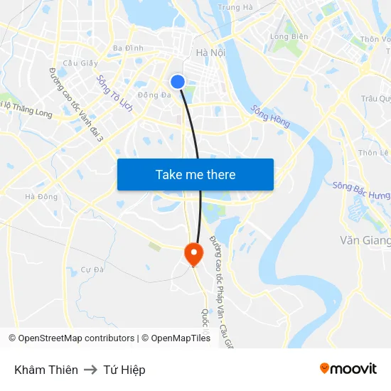 Khâm Thiên to Tứ Hiệp map