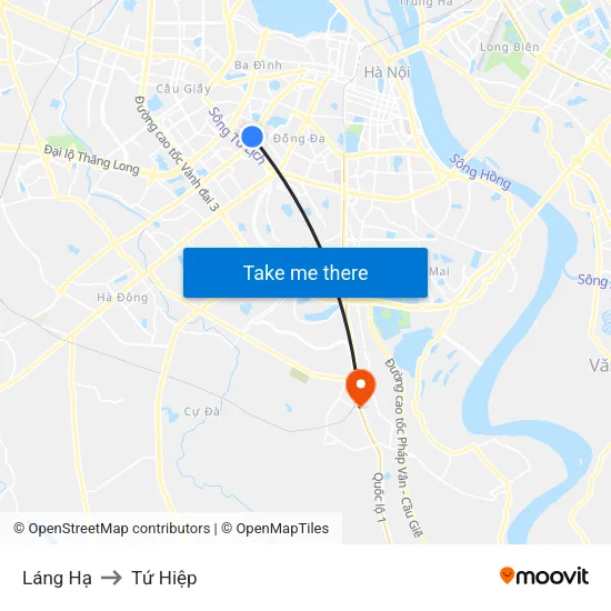 Láng Hạ to Tứ Hiệp map
