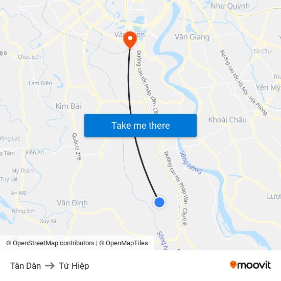 Tân Dân to Tứ Hiệp map