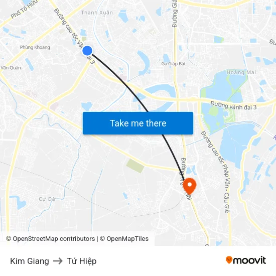 Kim Giang to Tứ Hiệp map