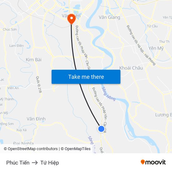 Phúc Tiến to Tứ Hiệp map