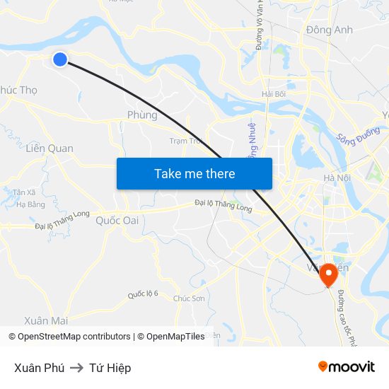 Xuân Phú to Tứ Hiệp map