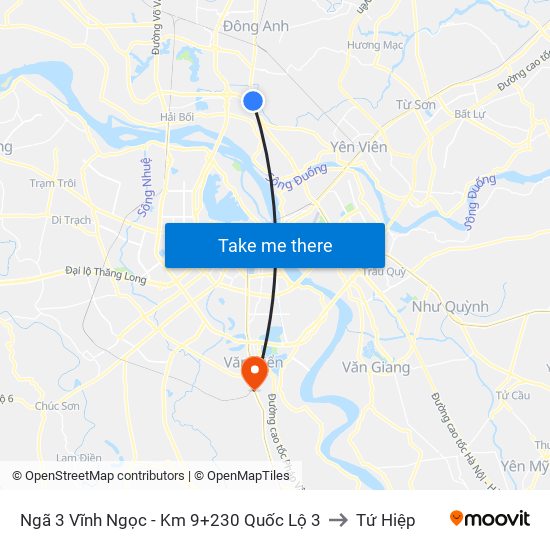 Ngã 3 Vĩnh Ngọc - Km 9+230 Quốc Lộ 3 to Tứ Hiệp map