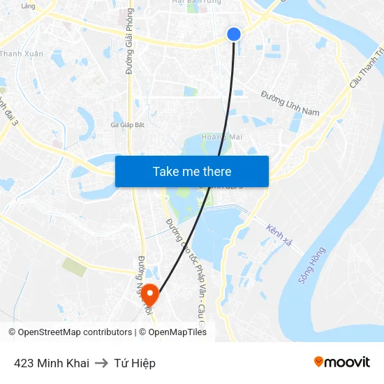 423 Minh Khai to Tứ Hiệp map