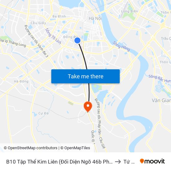 B10 Tập Thể Kim Liên (Đối Diện Ngõ 46b Phạm Ngọc Thạch) to Tứ Hiệp map