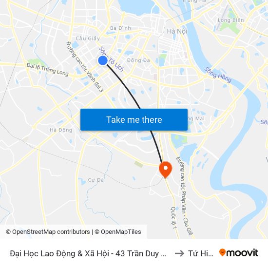 Đại Học Lao Động & Xã Hội - 43 Trần Duy Hưng to Tứ Hiệp map