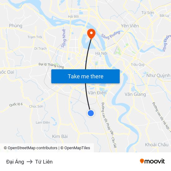 Đại Áng to Tứ Liên map