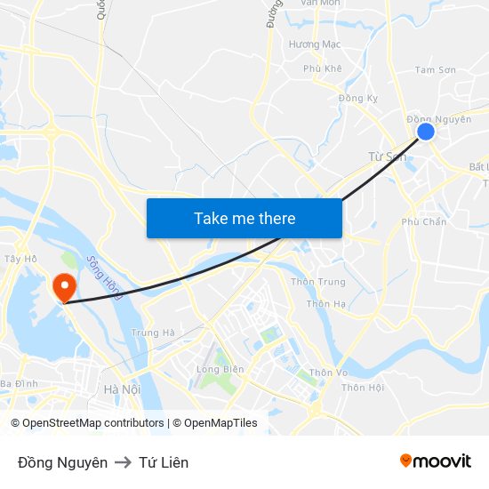 Đồng Nguyên to Tứ Liên map