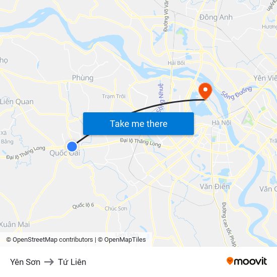 Yên Sơn to Tứ Liên map