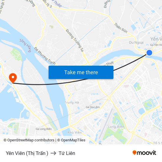 Yên Viên (Thị Trấn ) to Tứ Liên map