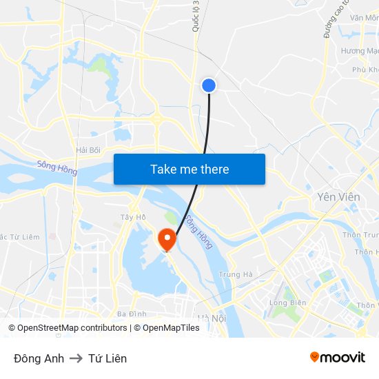 Đông Anh to Tứ Liên map