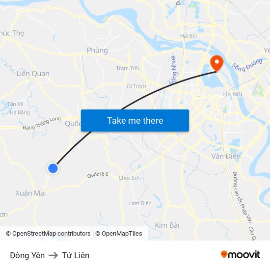 Đông Yên to Tứ Liên map